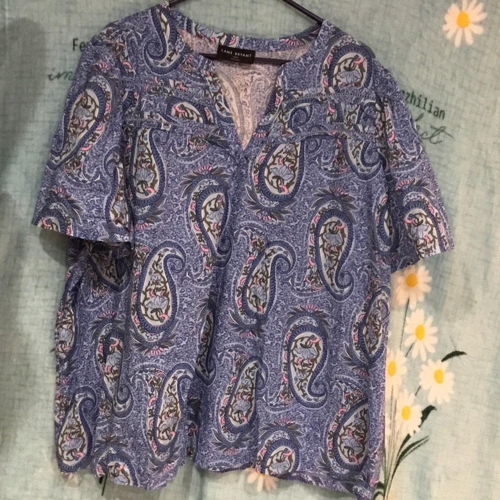 Lane Bryant Blue Paisley Split-Neck Tunic